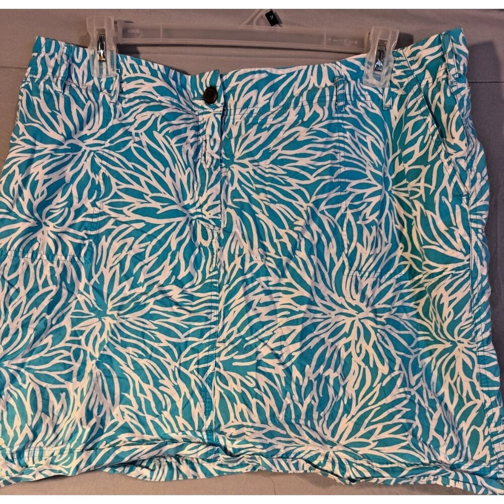 Lands End Women’s Plus Coastal 18W 2X Tropical Cruise Mini Skirt Teal Graphic